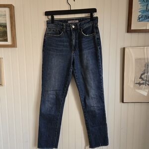 Joe's Jeans Paula Dark Blue Slim Straight High Rise Leg Jeans Raw Hem